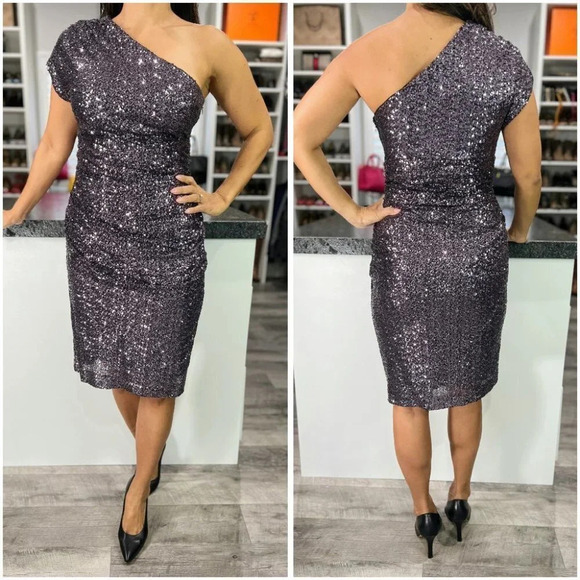 Julian Joyce by Mandalay Rare Purple Sequined One Shoulder Midi Dress $495 - Picture 1 of 12